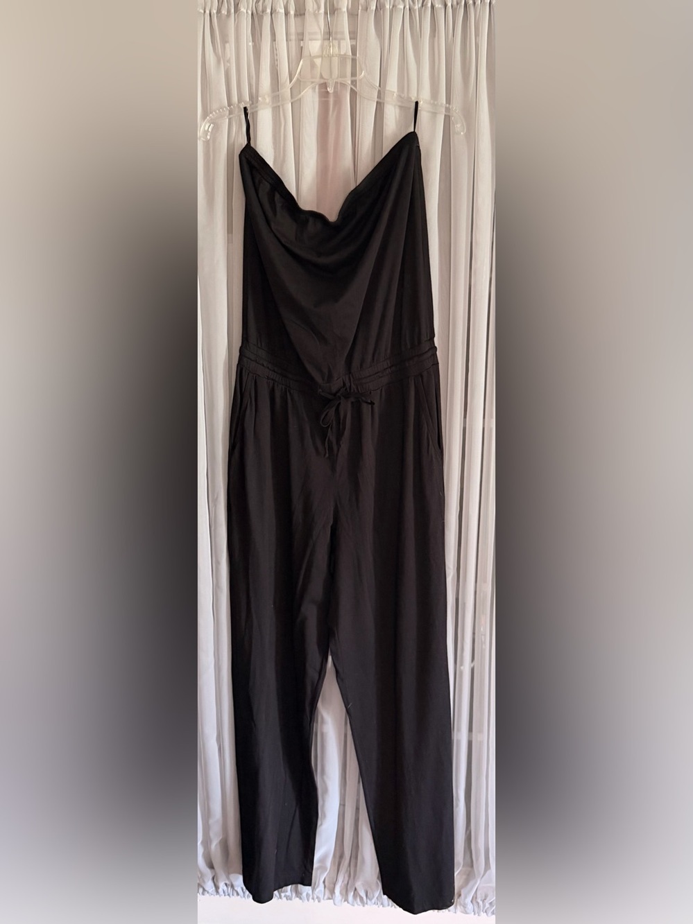 Michael Stars Skye Black Strapless Jumpsuit With Drawstring Waist Large New
